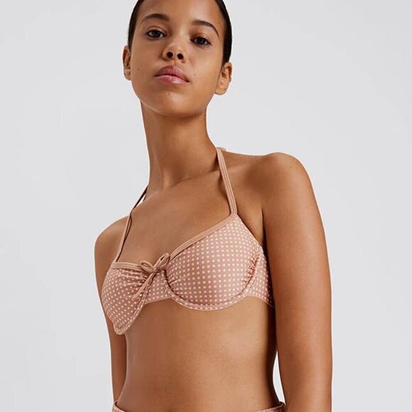 New Solid & Striped Sydney Baby Polkadot Taupe Bikini Top/Bottom Set NWT Medium - Picture 2 of 11